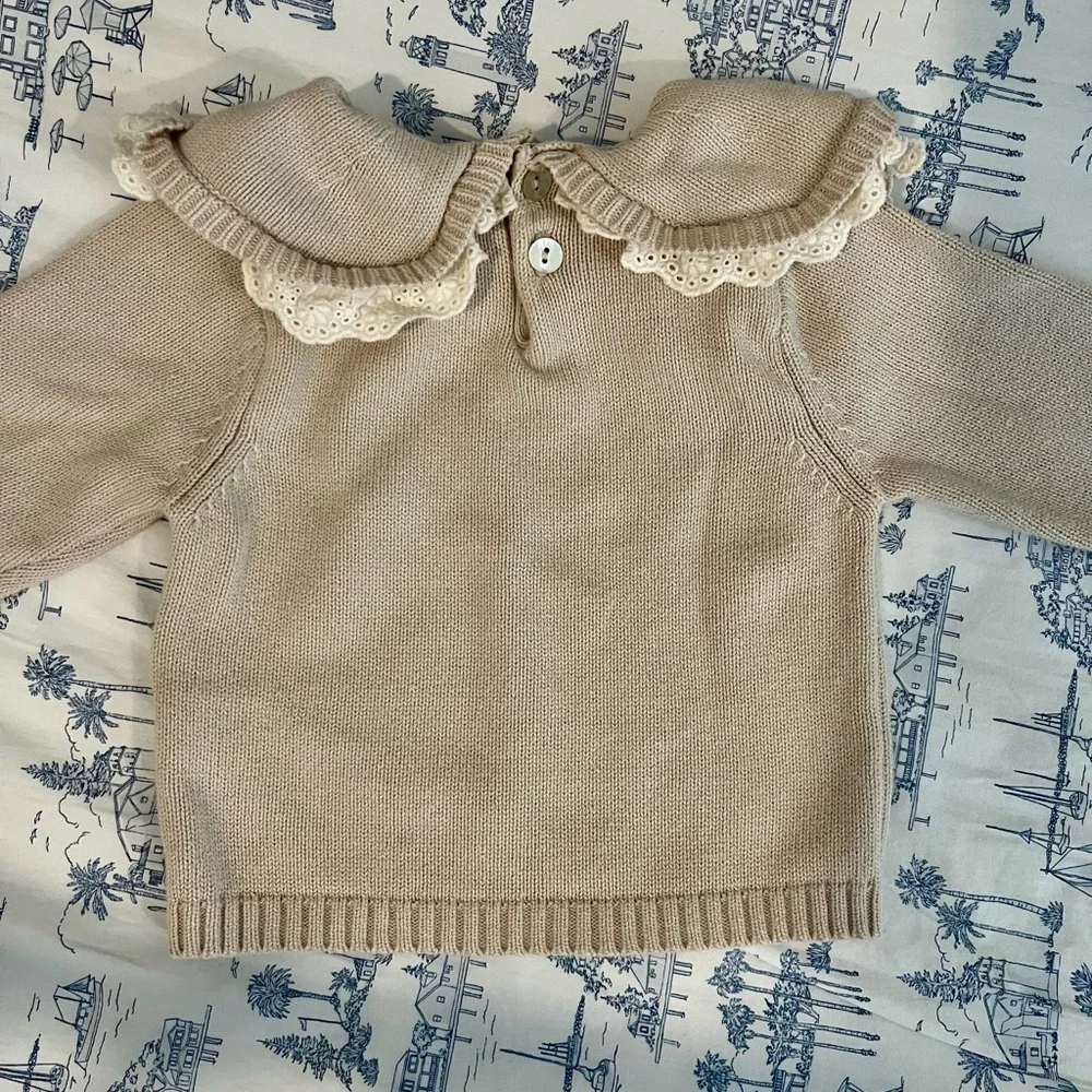 Elegant Baby Mushroom Embroidered Collar Sweater + Skirt Set